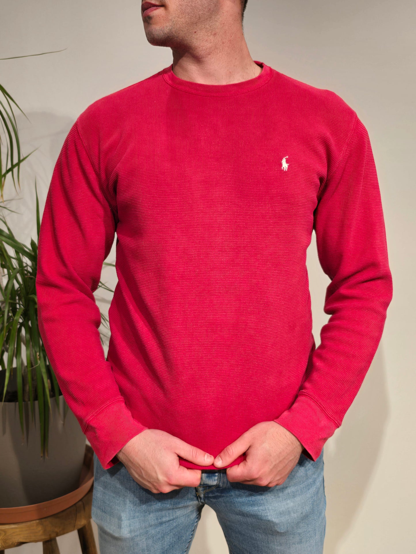 Pull léger en maille piquée rouge - M/L