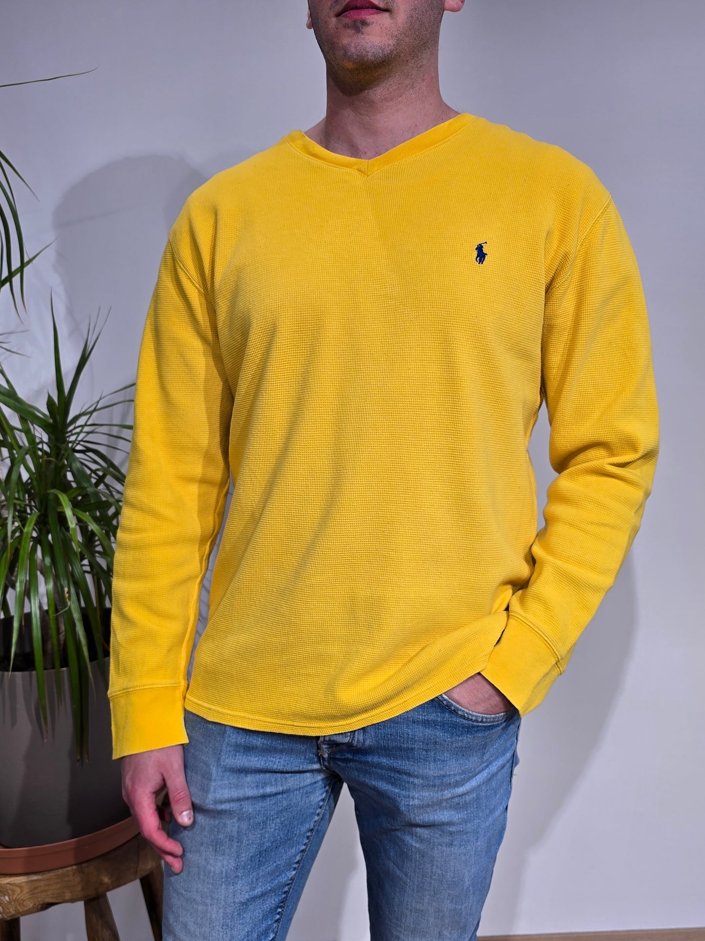 Pull léger en maille piquée jaune -  L/XL