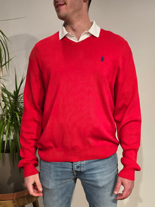 Pull col V en coton rouge - XL