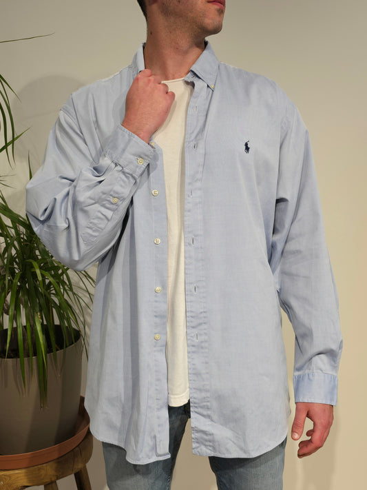 Chemise en coton unie bleu - XL