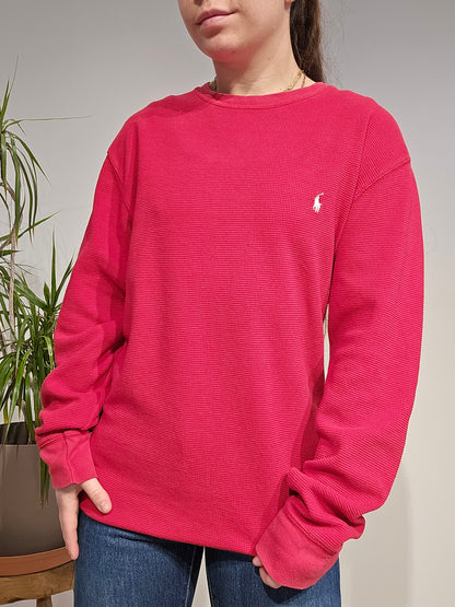 Pull léger en maille piquée rouge - L