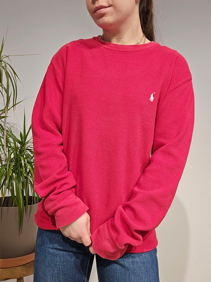 Pull léger en maille piquée rouge - L