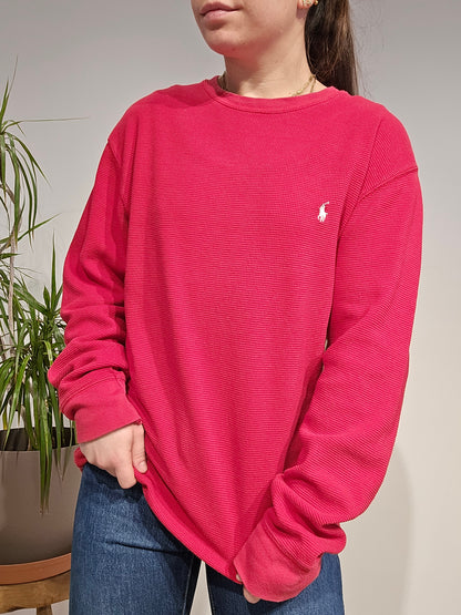 Pull léger en maille piquée rouge - L