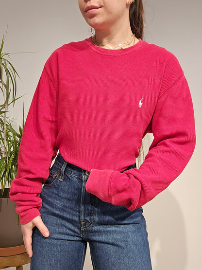 Pull léger en maille piquée rouge - L