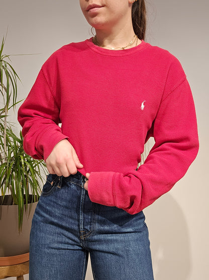 Pull léger en maille piquée rouge - L