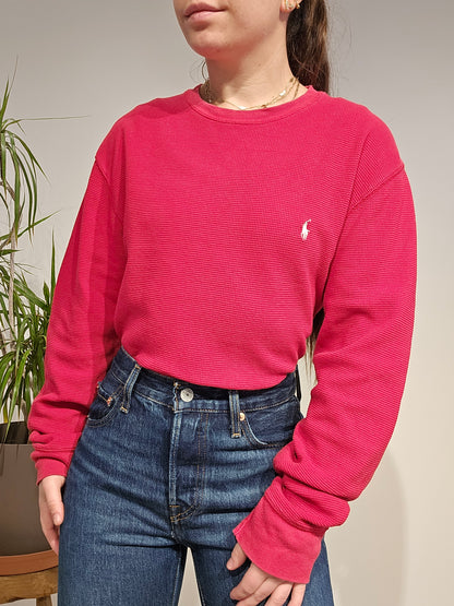 Pull léger en maille piquée rouge - L