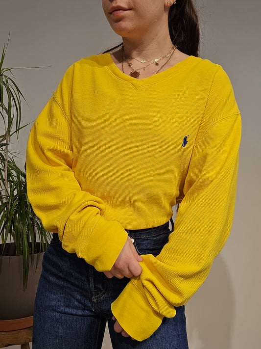 Pull léger en maille piquée jaune - XL
