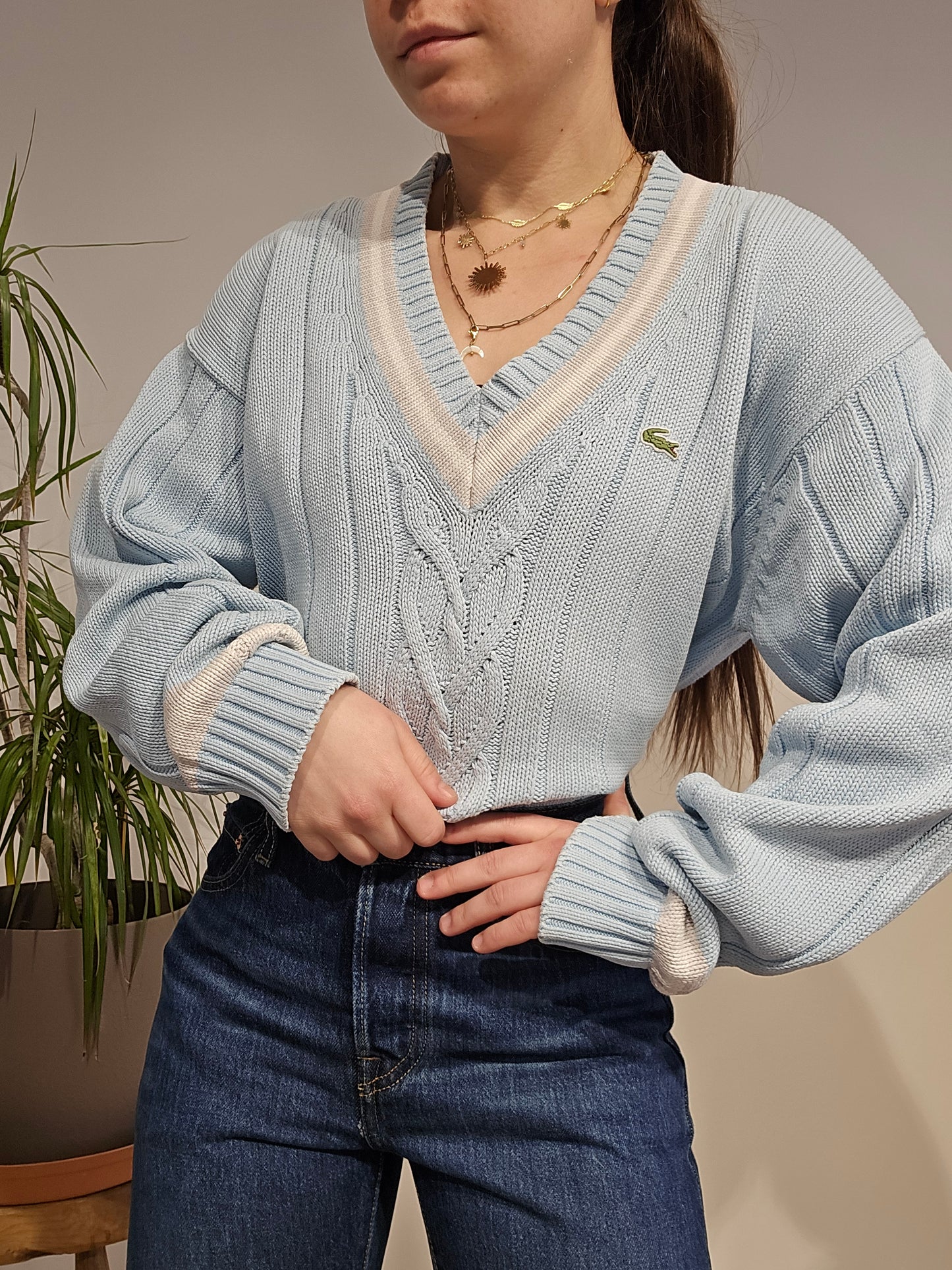 Pull col V bleu ciel des années 90' - L