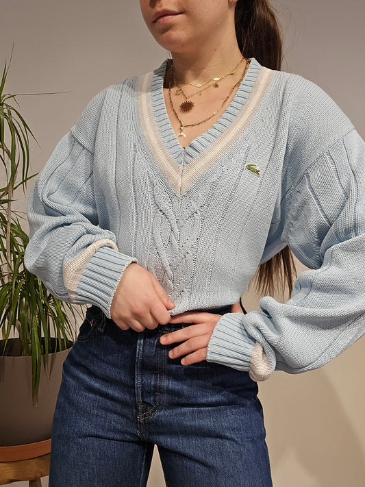 Pull col V bleu ciel des années 90' - L