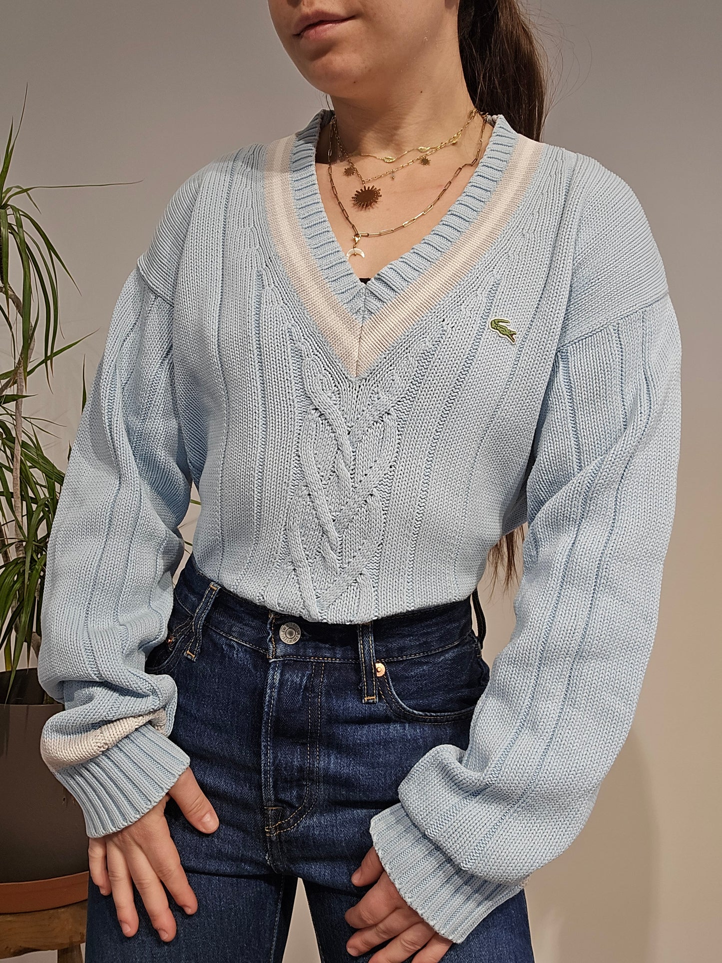 Pull col V bleu ciel des années 90' - L