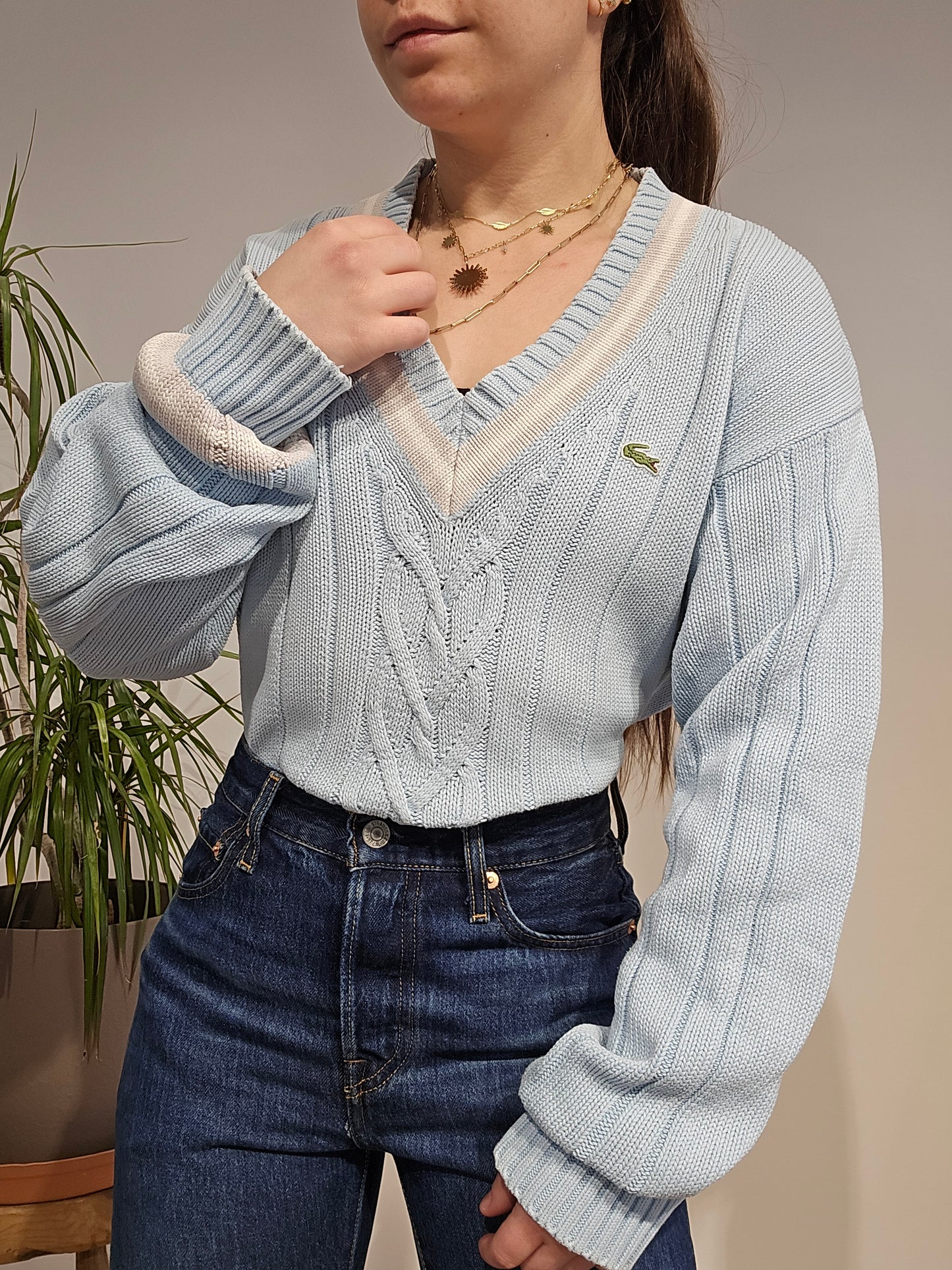 Pull col V bleu ciel des années 90' - L