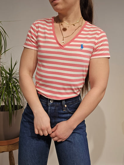 Tee-shirt en coton rose à rayures - S