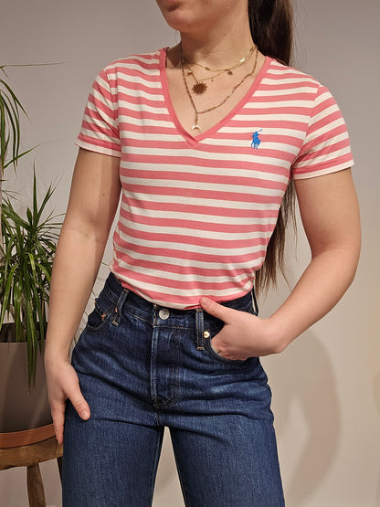 Tee-shirt en coton rose à rayures - S