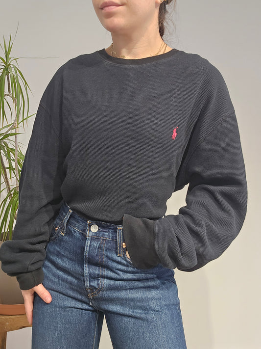 Pull col rond en maille piquée noir - XXL