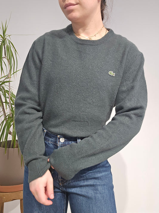 Pull en laine vert foncé - S