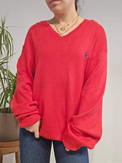 Pull col V en coton rouge - XL
