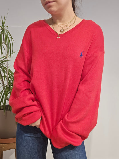 Pull col V en coton rouge - XL