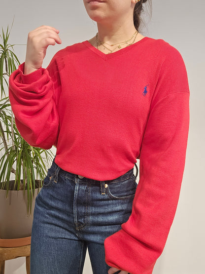 Pull col V en coton rouge - XL