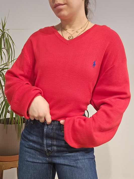 Pull col V en coton rouge - XL
