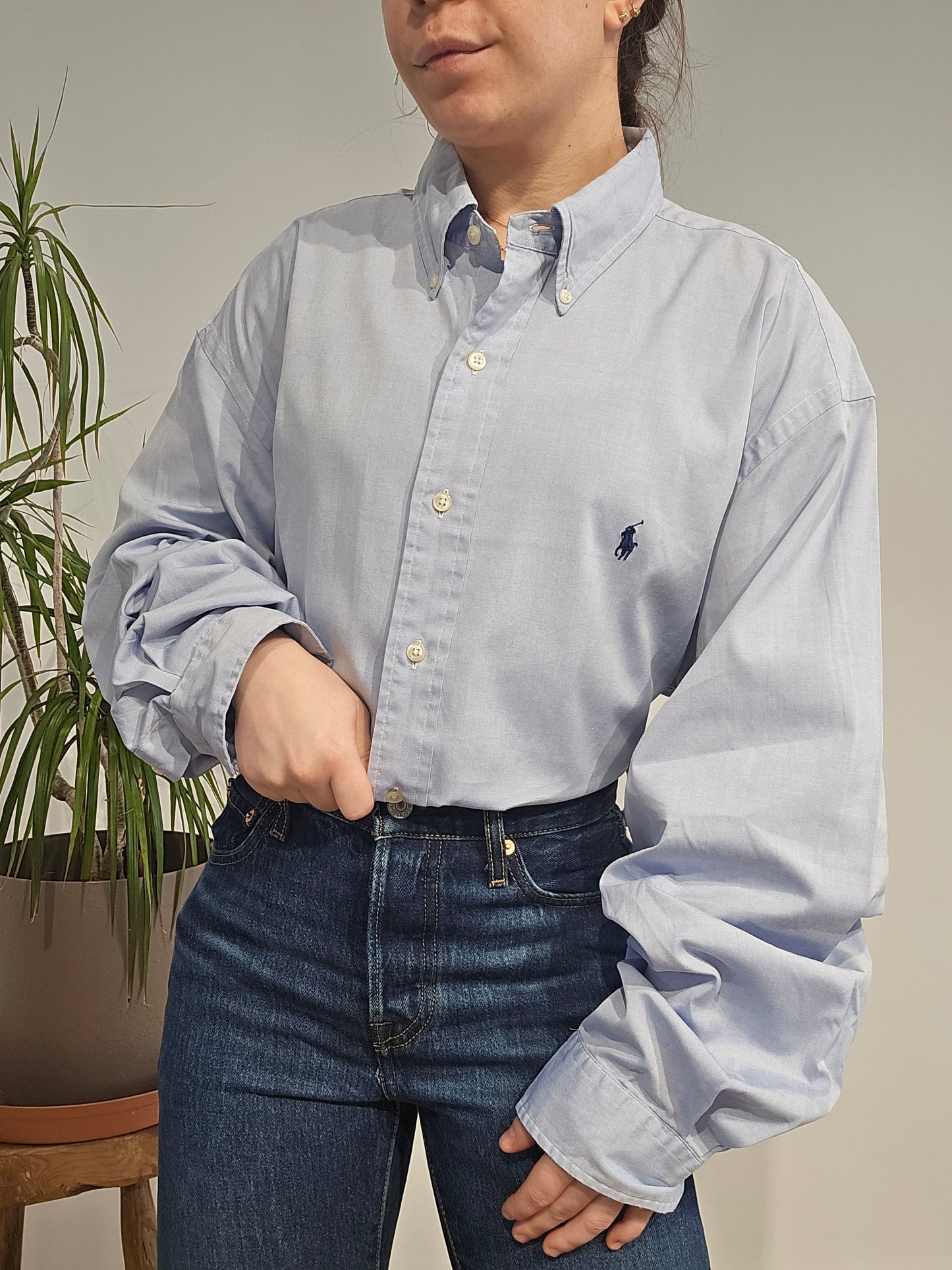 Chemise en coton unie bleu - XL