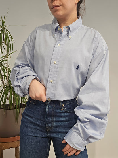 Chemise en coton unie bleu - XL