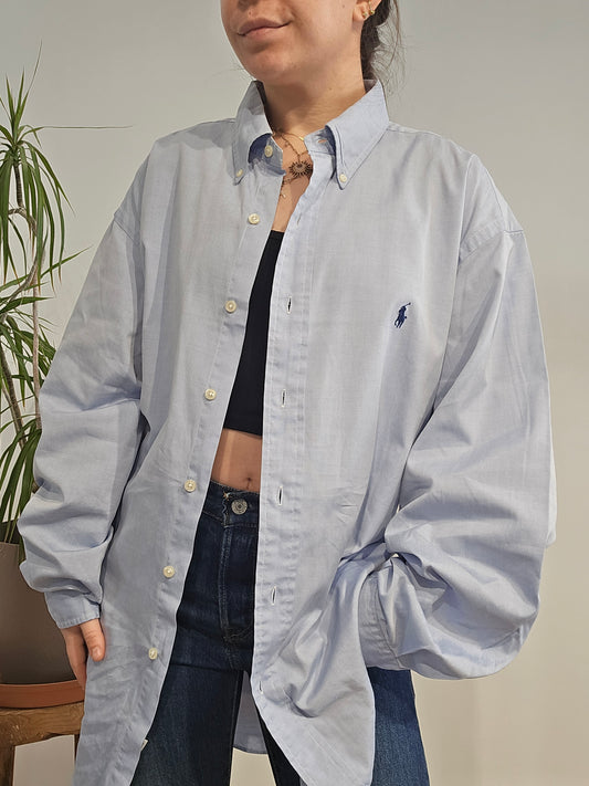 Chemise en coton unie bleu - XL