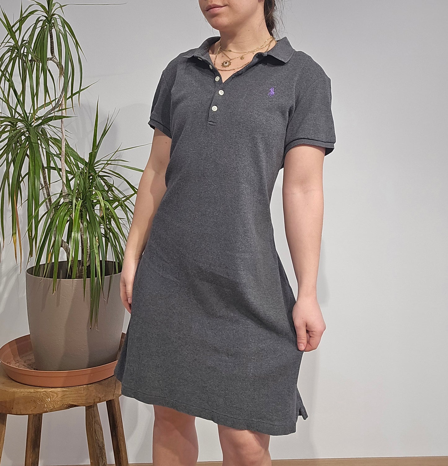 Robe polo gris foncé en coton - L