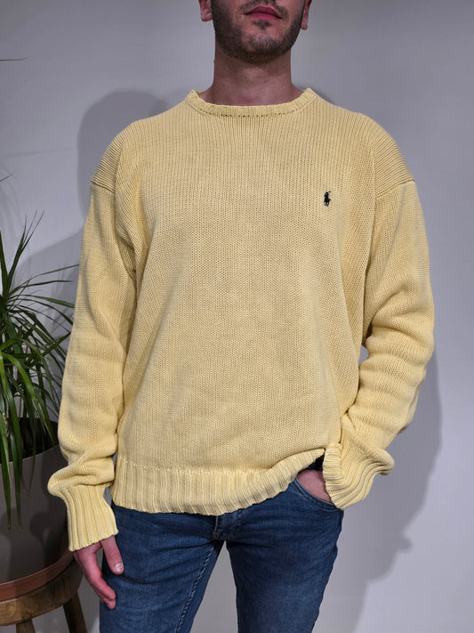 Pull en maille jaune en coton - XL