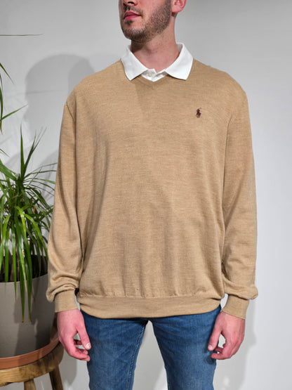 Pull léger col V marron - XXL