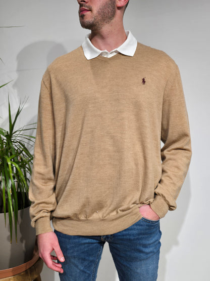 Pull léger col V marron - XXL