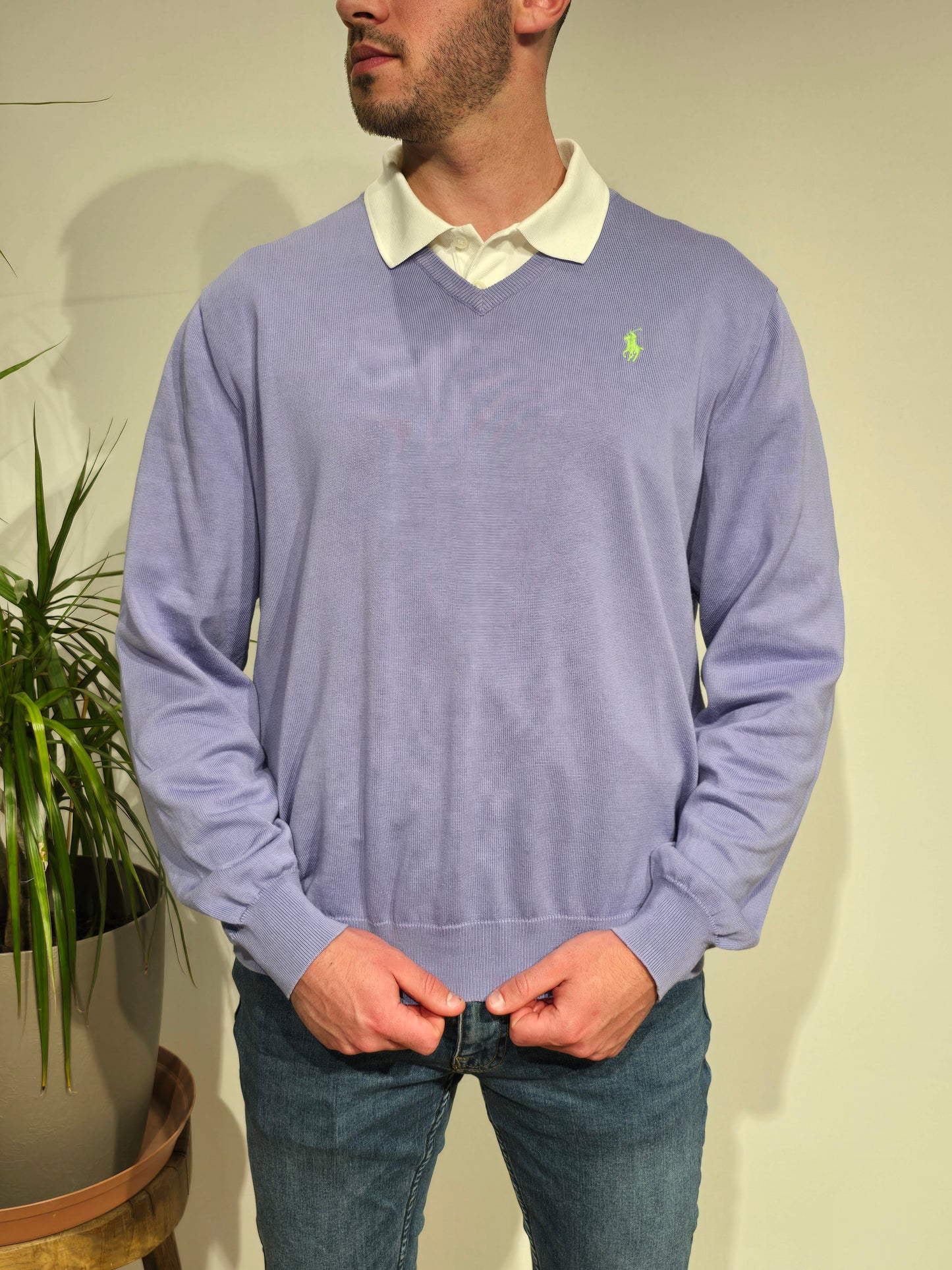 Pull léger col V violet - L