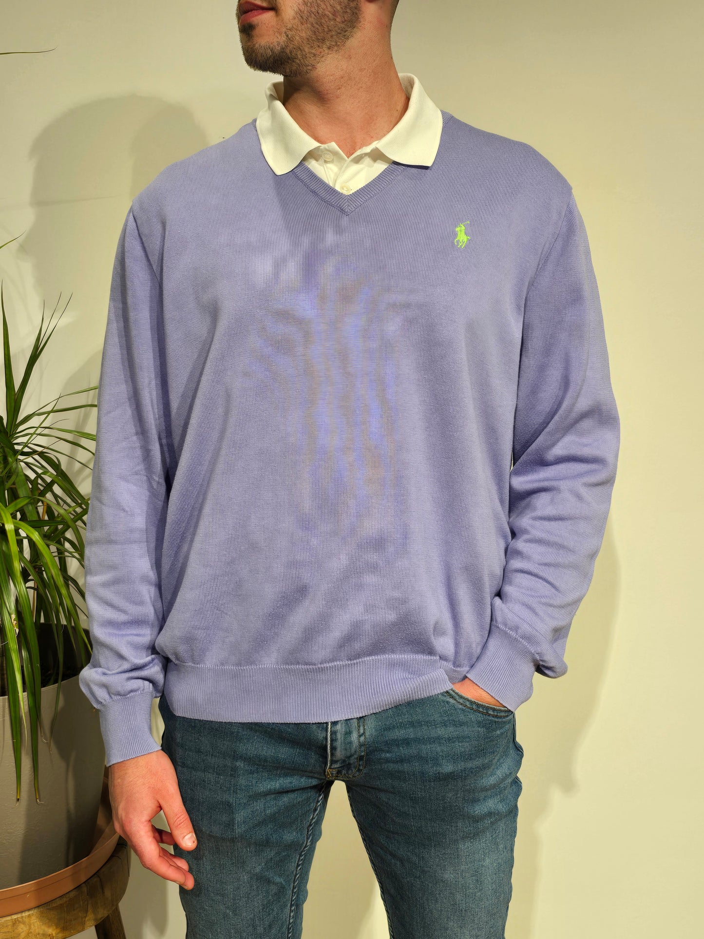 Pull léger col V violet - L