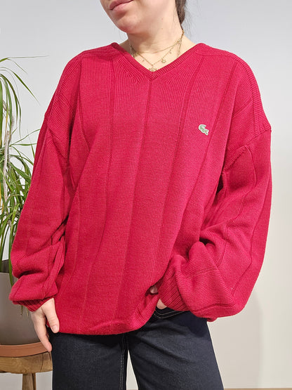 Pull col V rouge des années 90' - XL