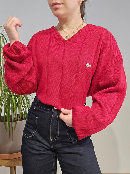 Pull col V rouge des années 90' - XL