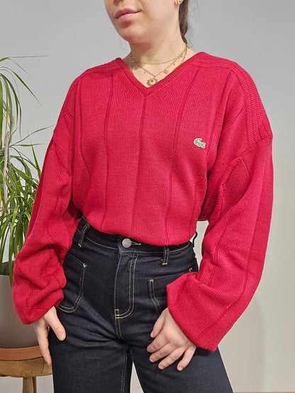 Pull col V rouge des années 90' - XL