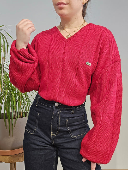Pull col V rouge des années 90' - XL