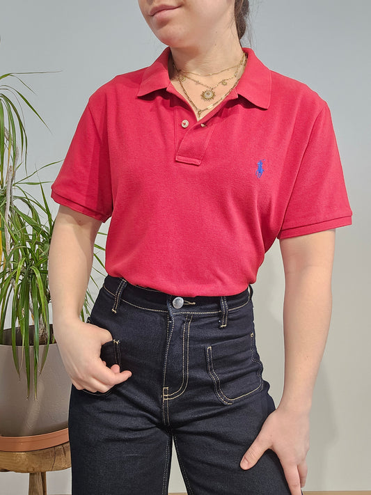 Polo skinny fit en coton rouge - L/XL