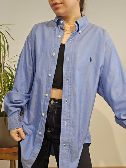 Chemise en coton bleu unie - XL