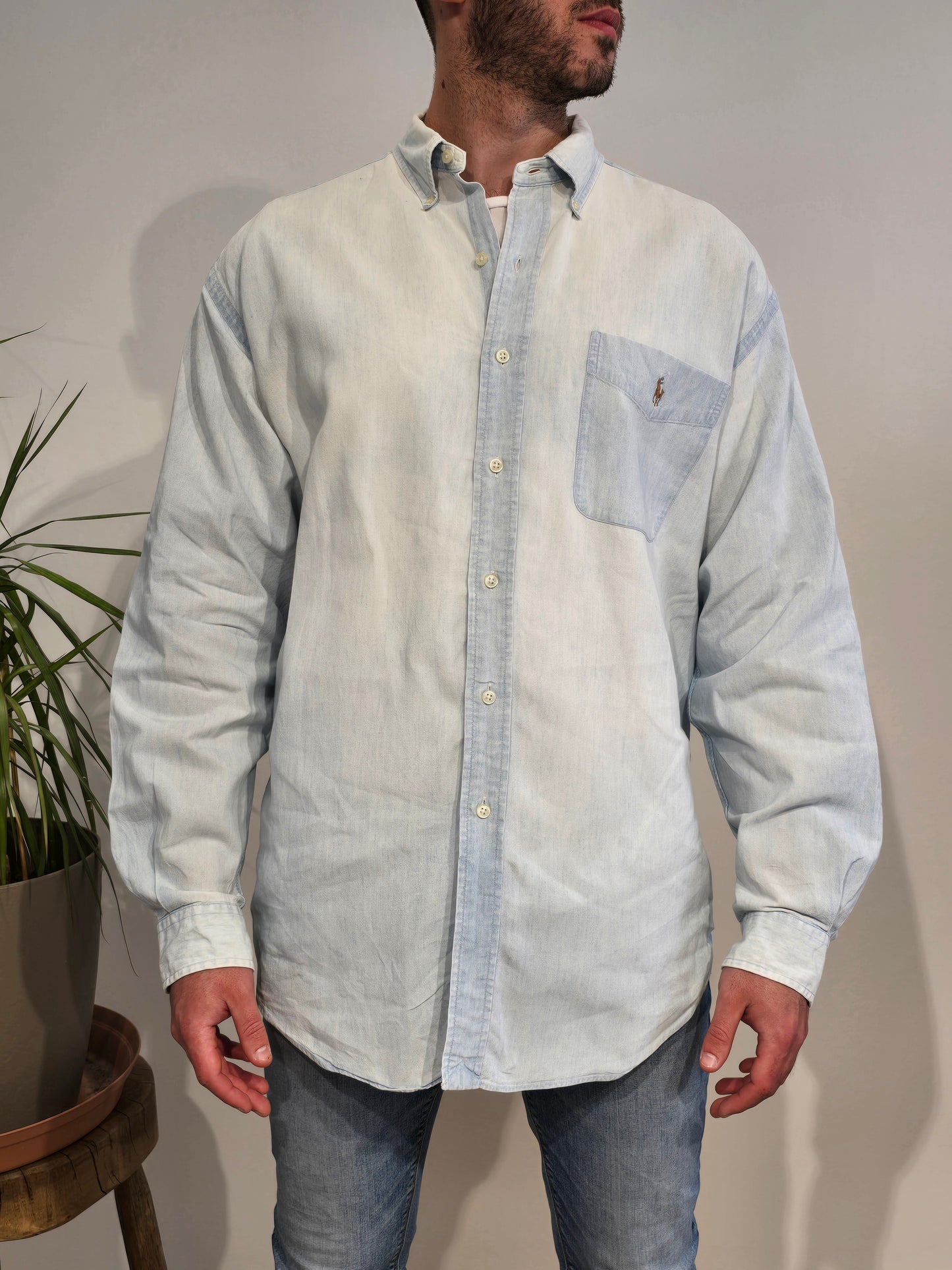 Chemise en coton bleu dévalé- XL