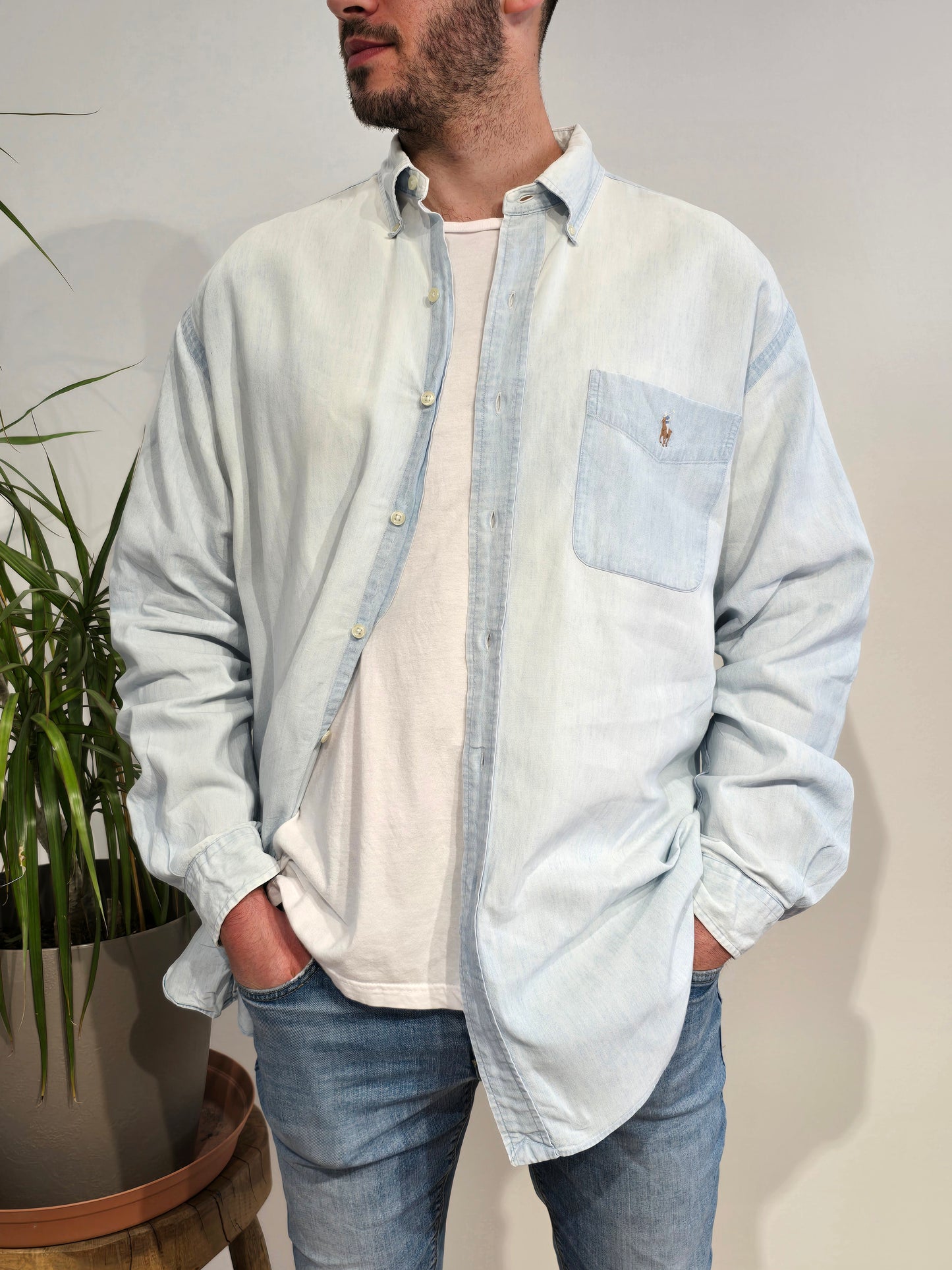 Chemise en coton bleu dévalé- XL