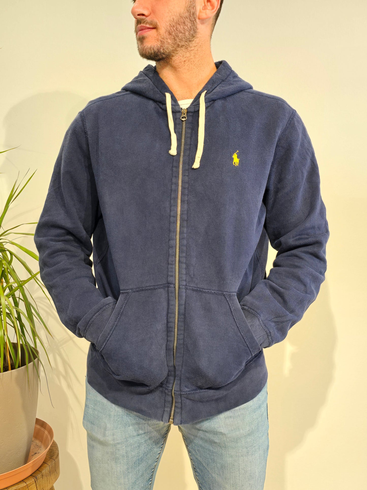 Sweat à capuche en coton marine  - L