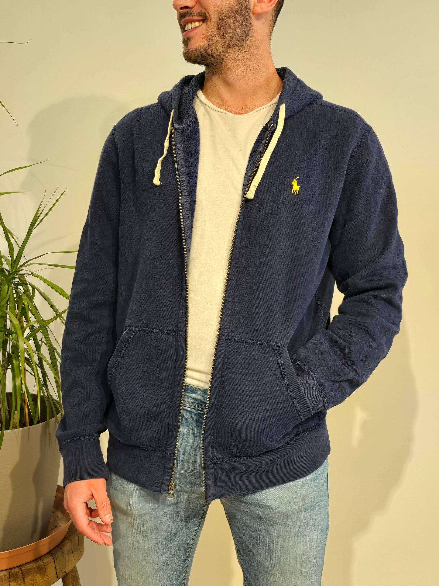 Sweat à capuche en coton marine  - L