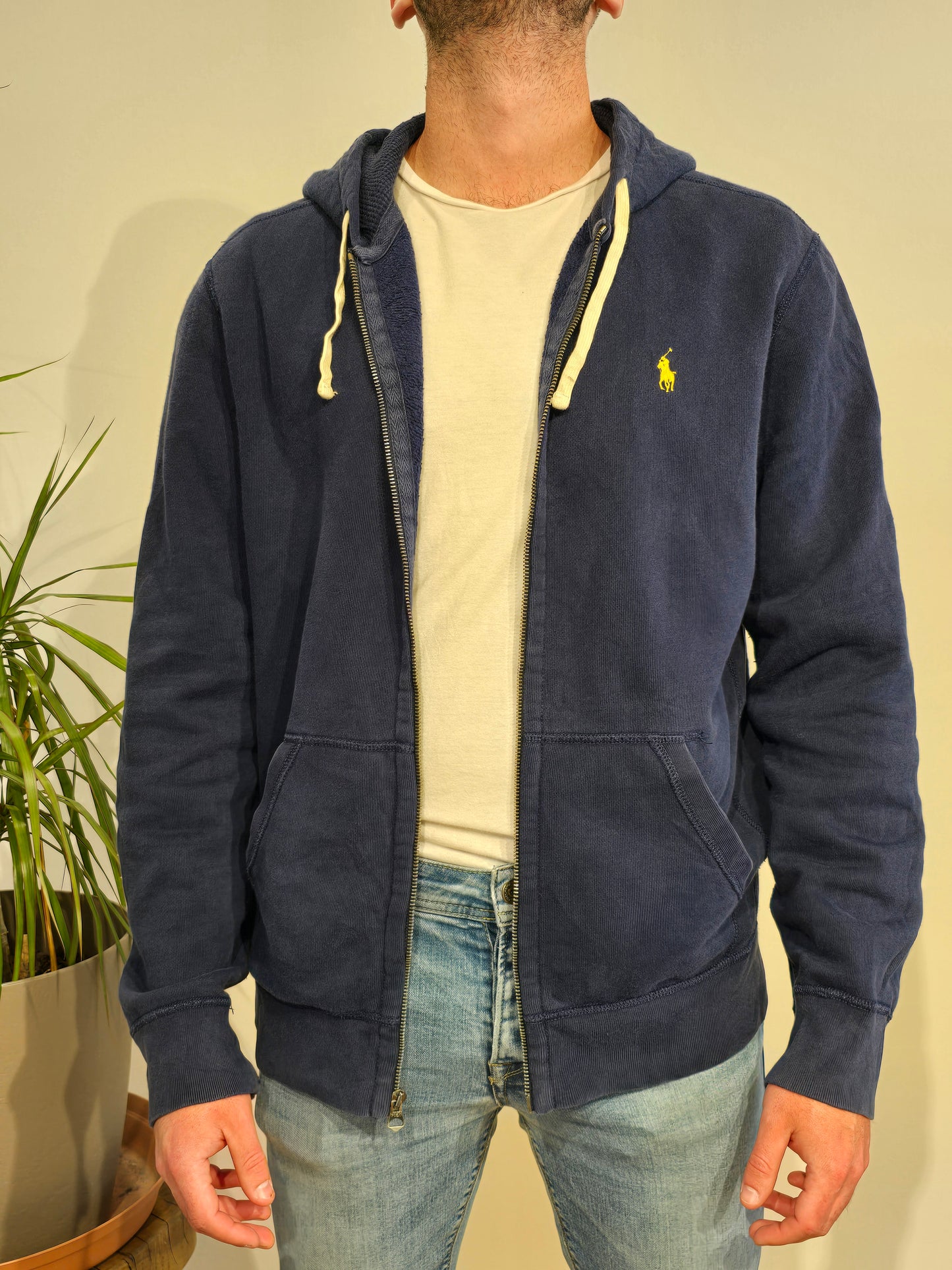 Sweat à capuche en coton marine  - L