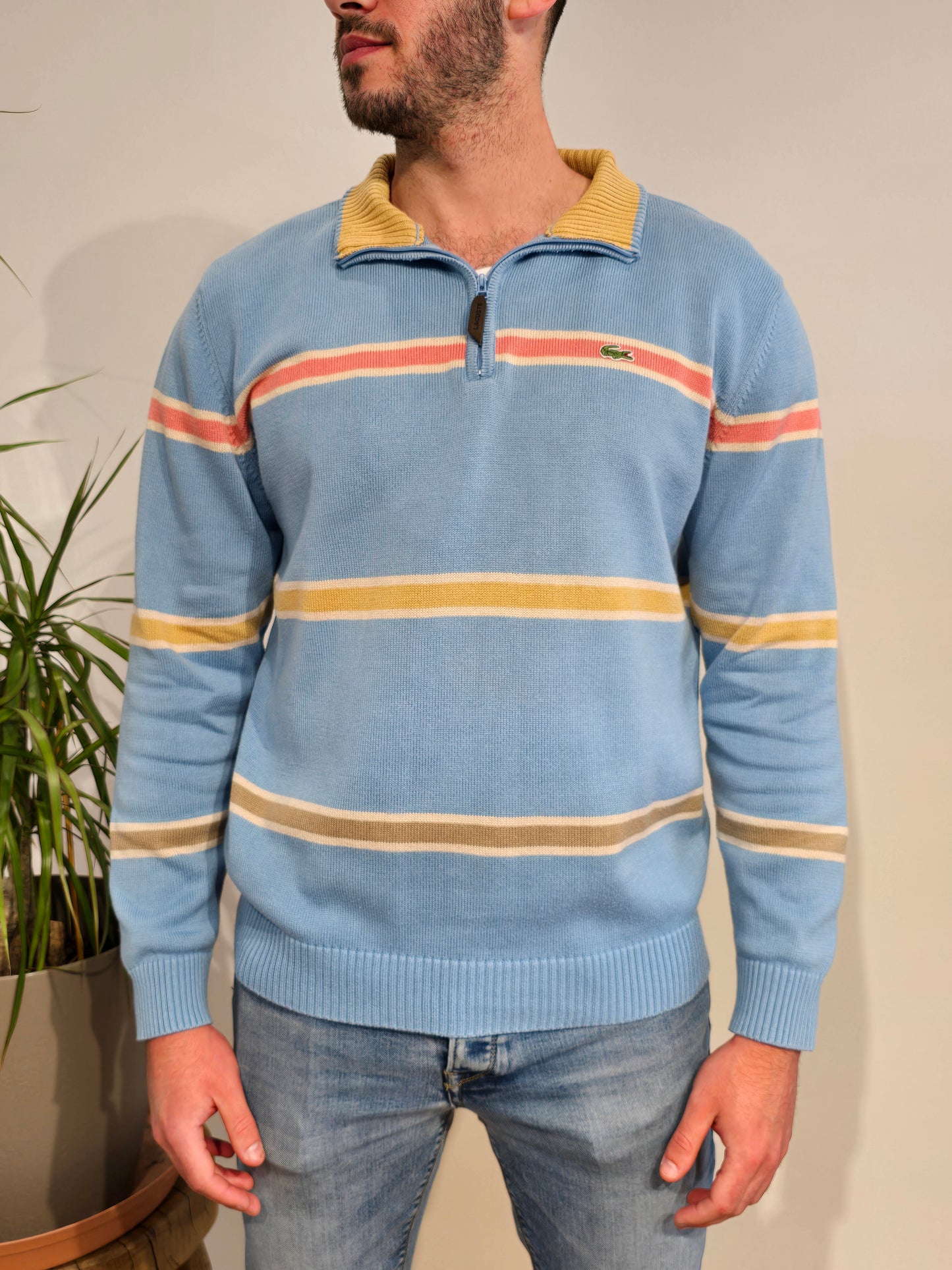 Pull camionneur en coton bleu ciel à rayures - M