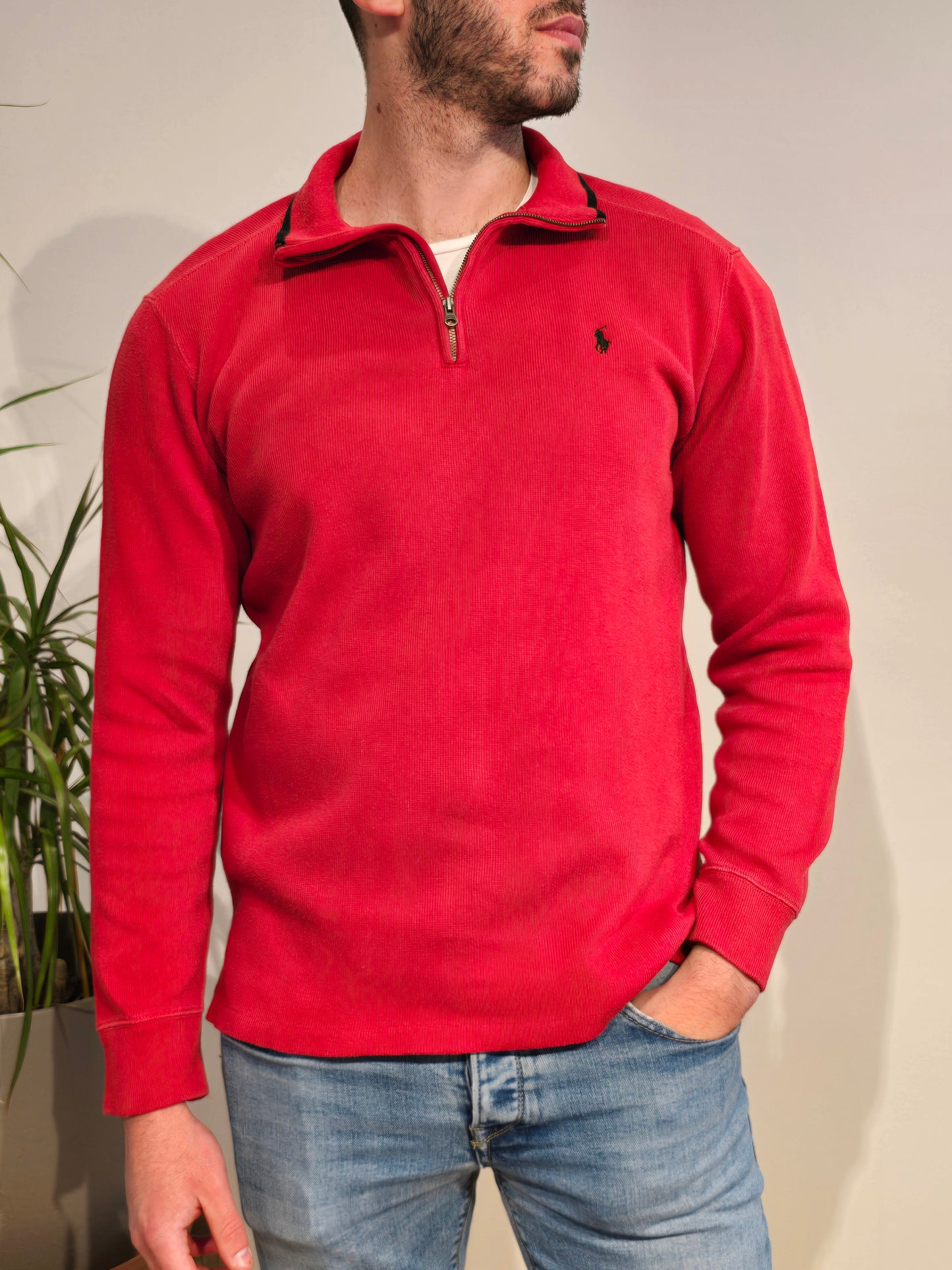 Pull camionneur en coton rouge - M