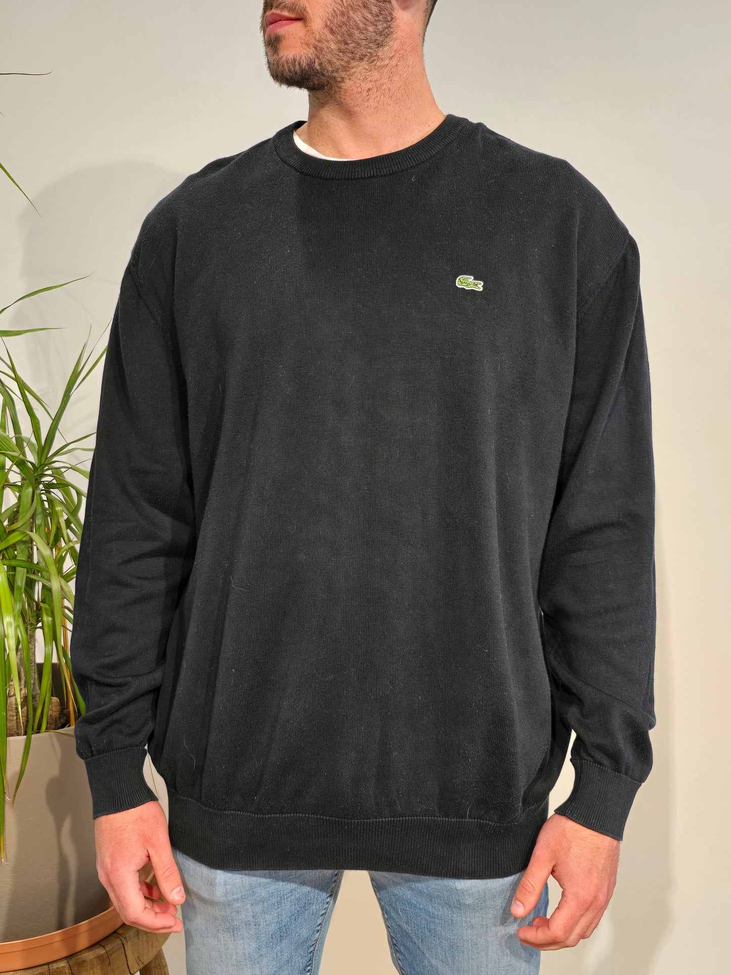 Pull col rond en coton noir - XL