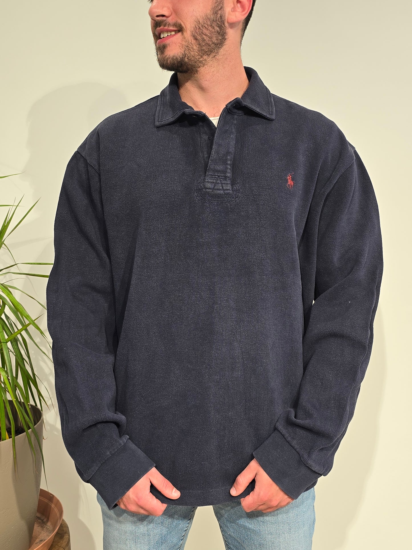 Pull col boutonné marine - XXL