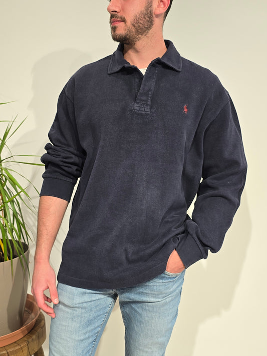 Pull col boutonné marine - XXL