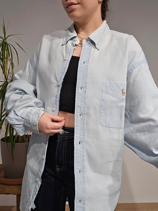 Chemise en coton bleu dévalé- XL