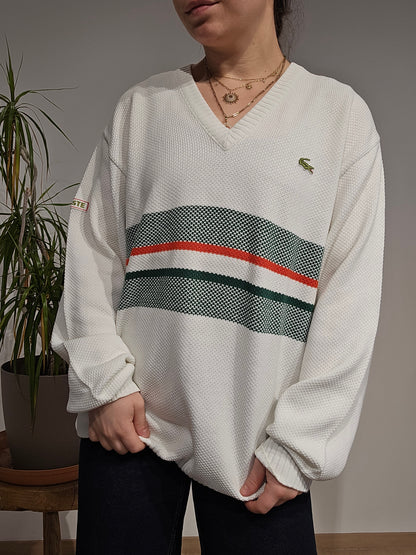 Pull col V blanc à rayures des années 80' - M/L